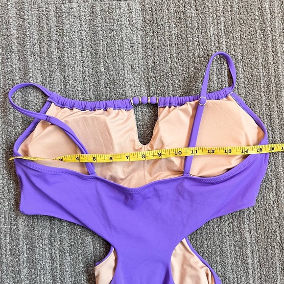 Shade & Shore Swimsuit Purple One Piece Cut Out Monokini L Large New - Picture 6 of 6